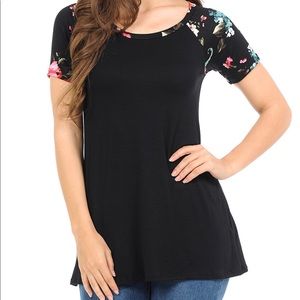 NWOT Pink and black floral raglan T shirt